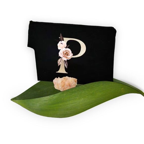 COPY - ZIP TOP BLACK COSMETIC BAG WITH INITIAL - Picture 8 of 8